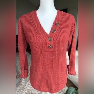 Maurices SMALL Burnt Orange V-Neck Knit Sweater with Button Accents, NWT
